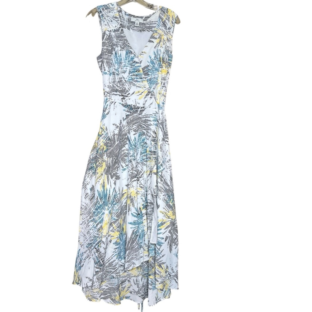 H Halston women’s high low wrap dress Small P abstract print resortwear boho